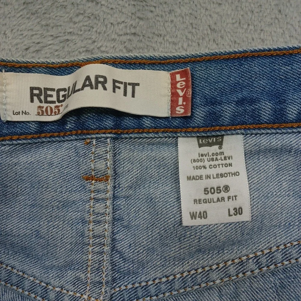 Levis 505 Jeans‎ Mens 40x30 Blue Denim Distressed Pockets Cotton Casual Y2K